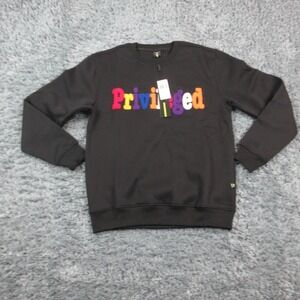 Screenshot Sweatshirt Mens Medium Black Privileged Graphic Crewneck Fleece NWT